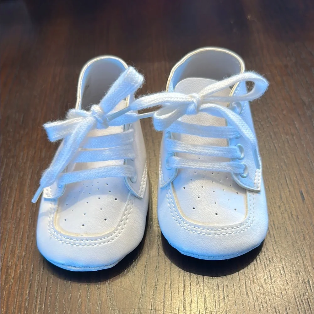 White Baby Dress Shoes Infant Christening Baptism Lace Up Size 2